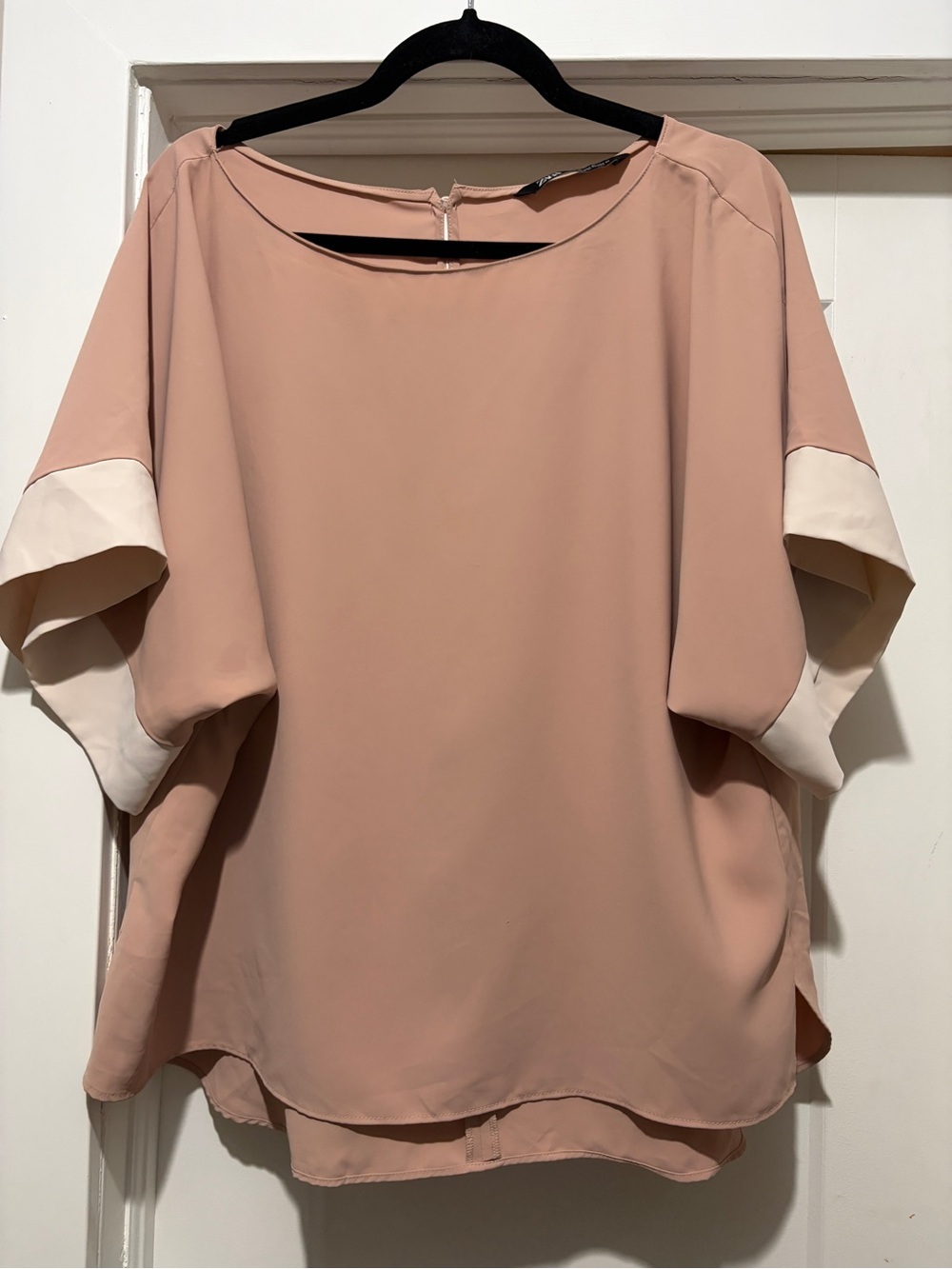 Zara Dusty Pink Colour Block Short Sleeve Blouse with Cream Cuff Detail